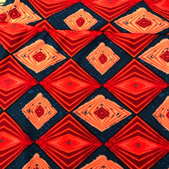 Lularoe Leggings Tights One Size Fall Colors Geometric Orange Blue - Picture 7 of 10